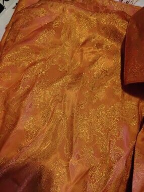 Barry Wang Men's size Large Orange Paisley Button-Front silk blend dress Shirt